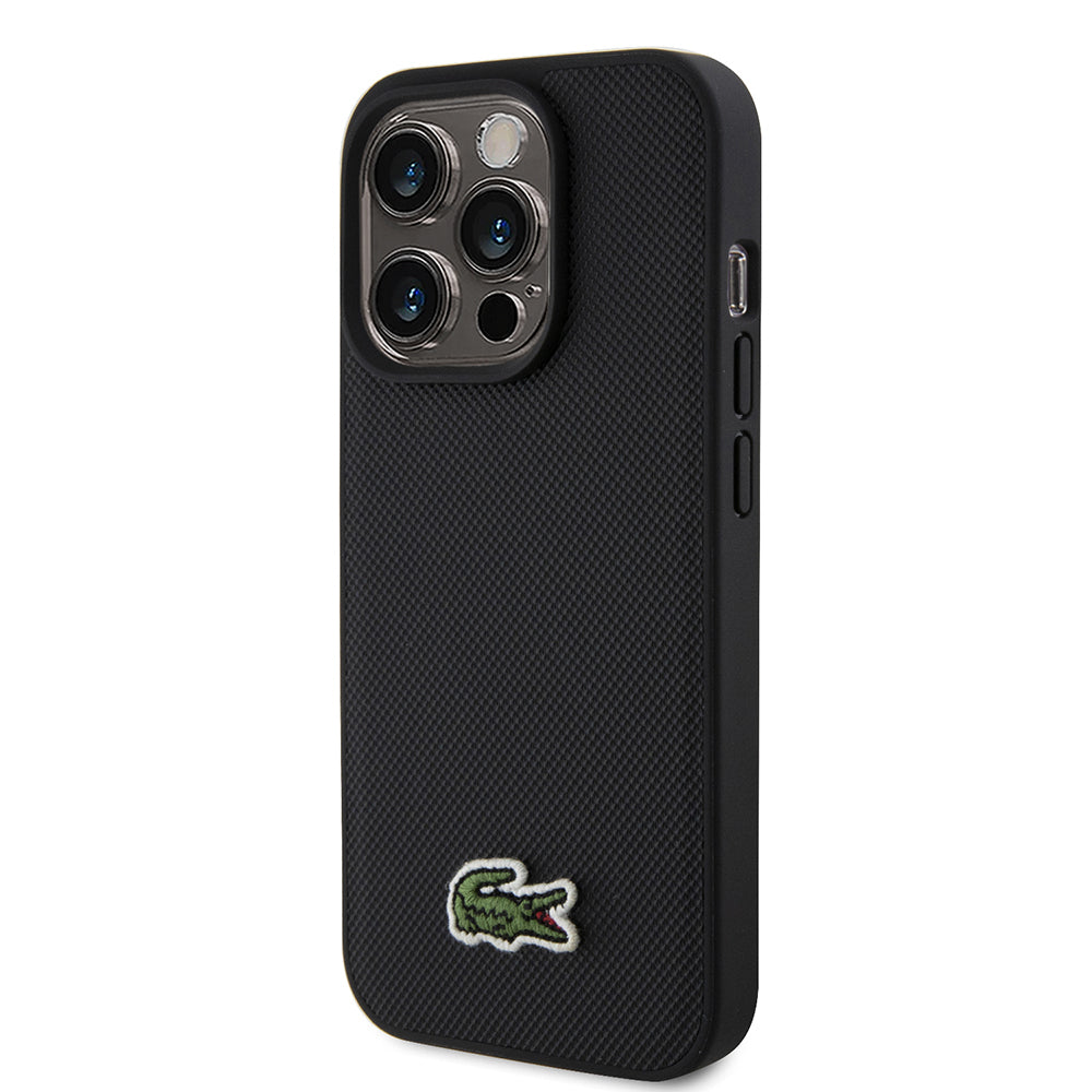 iPhone 15 Pro Max Kılıf Lacoste orijinal Lisanslı PU Pike Desenli Arka Yüzey İkonik Timsah Dokuma Logolu Kılıf + Type-C Kablo 1.5m