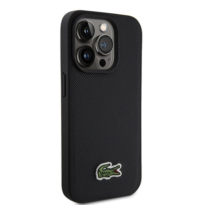 iPhone 15 Pro Max Kılıf Lacoste orijinal Lisanslı PU Pike Desenli Arka Yüzey İkonik Timsah Dokuma Logolu Kılıf + Type-C Kablo 1.5m