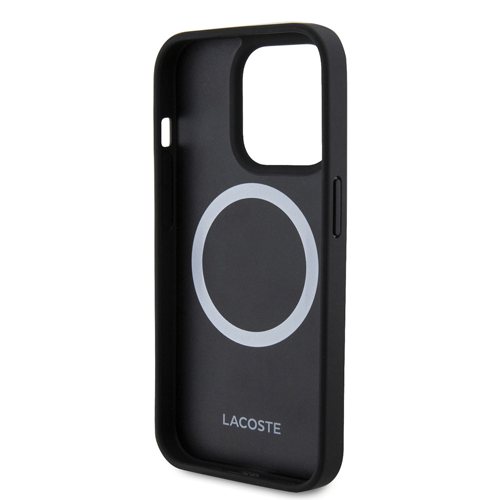 iPhone 15 Pro Max Kılıf Lacoste orijinal Lisanslı PU Pike Desenli Arka Yüzey İkonik Timsah Dokuma Logolu Kılıf + Type-C Kablo 1.5m