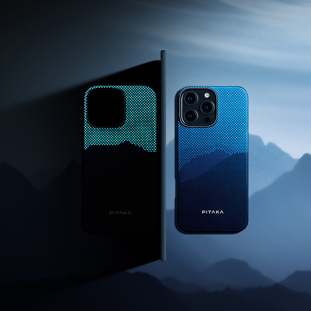 iPhone 15 Pro Max Kılıf M-safe Şarj Özellikli Lumintex Teknolojili Fosforlu Özellikli Aramid Karbon Fiber Pitaka Tactile Woven Starpeak Serisi Over The Horizon Kılıf