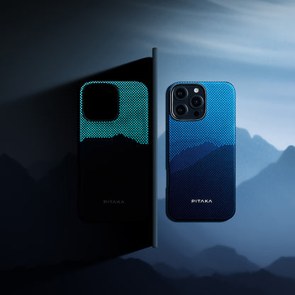 iPhone 15 Pro Max Kılıf M-safe Şarj Özellikli Lumintex Teknolojili Fosforlu Özellikli Aramid Fiber Pitaka Tactile Woven Starpeak Serisi Over The Horizon Kılıf