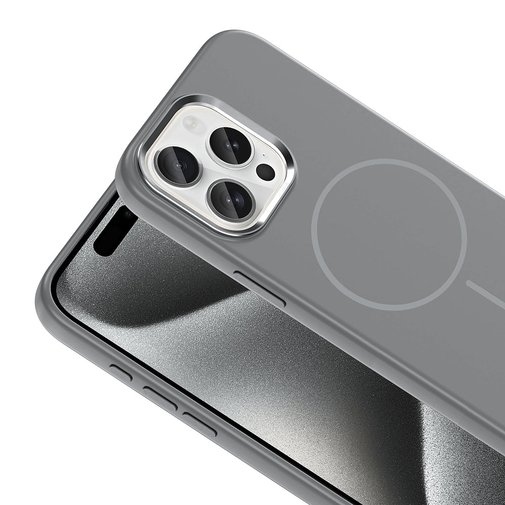 iPhone 15 Pro Max Kılıf M-Safe Şarj Özellikli Metal Kamera Çerçeveli Zore Edi Silikon Kılıf