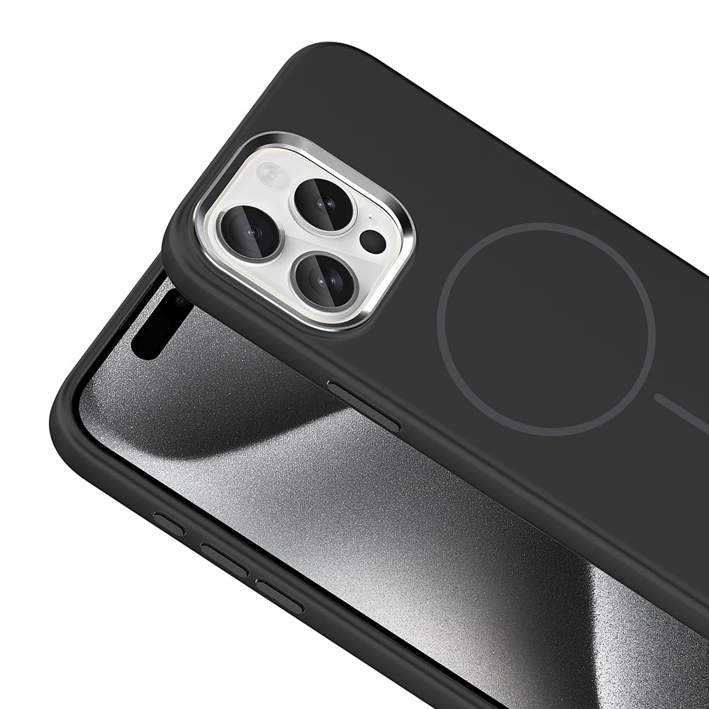 iPhone 15 Pro Max Kılıf M-Safe Şarj Özellikli Metal Kamera Çerçeveli Zore Edi Silikon Kılıf