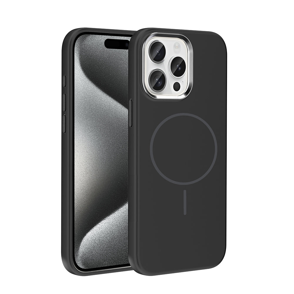 iPhone 15 Pro Max Kılıf M-Safe Şarj Özellikli Metal Kamera Çerçeveli Zore Edi Silikon Kılıf