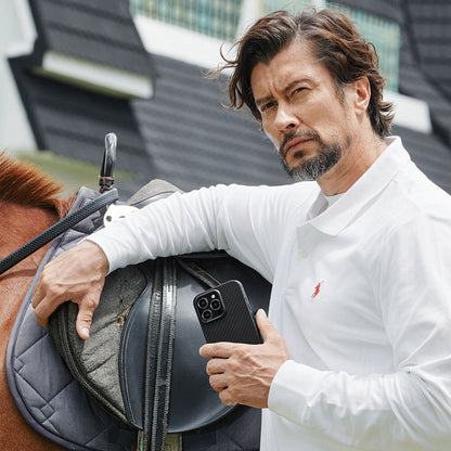 iPhone 15 Pro Max Kılıf M-safe Şarj Özellikli 1500D Aramid Fiber Pitaka Military-Grade Classic Serisi Black-Grey Twill Kılıf