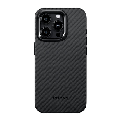 iPhone 15 Pro Max Kılıf M-safe Şarj Özellikli 1500D Aramid Fiber Pitaka Military-Grade Classic Serisi Black-Grey Twill Kılıf