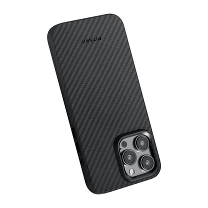 iPhone 15 Pro Max Kılıf M-safe Şarj Özellikli 1500D Aramid Fiber Pitaka Military-Grade Classic Serisi Black-Grey Twill Kılıf