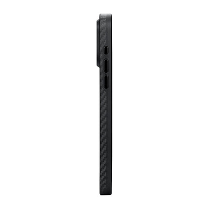 iPhone 15 Pro Max Kılıf M-safe Şarj Özellikli 1500D Aramid Karbon Fiber Pitaka Military-Grade Classic Serisi Black-Grey Twill Kılıf