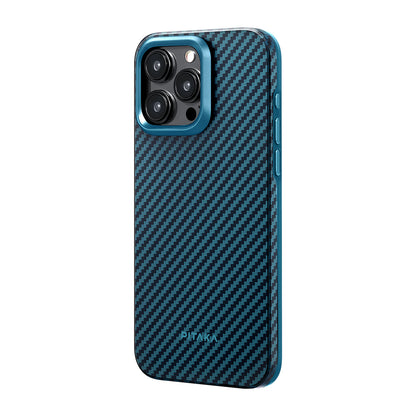 iPhone 15 Pro Max Kılıf M-safe Şarj Özellikli 1500D Aramid Karbon Fiber Pitaka Military-Grade Classic Serisi Black-Grey Twill Kılıf