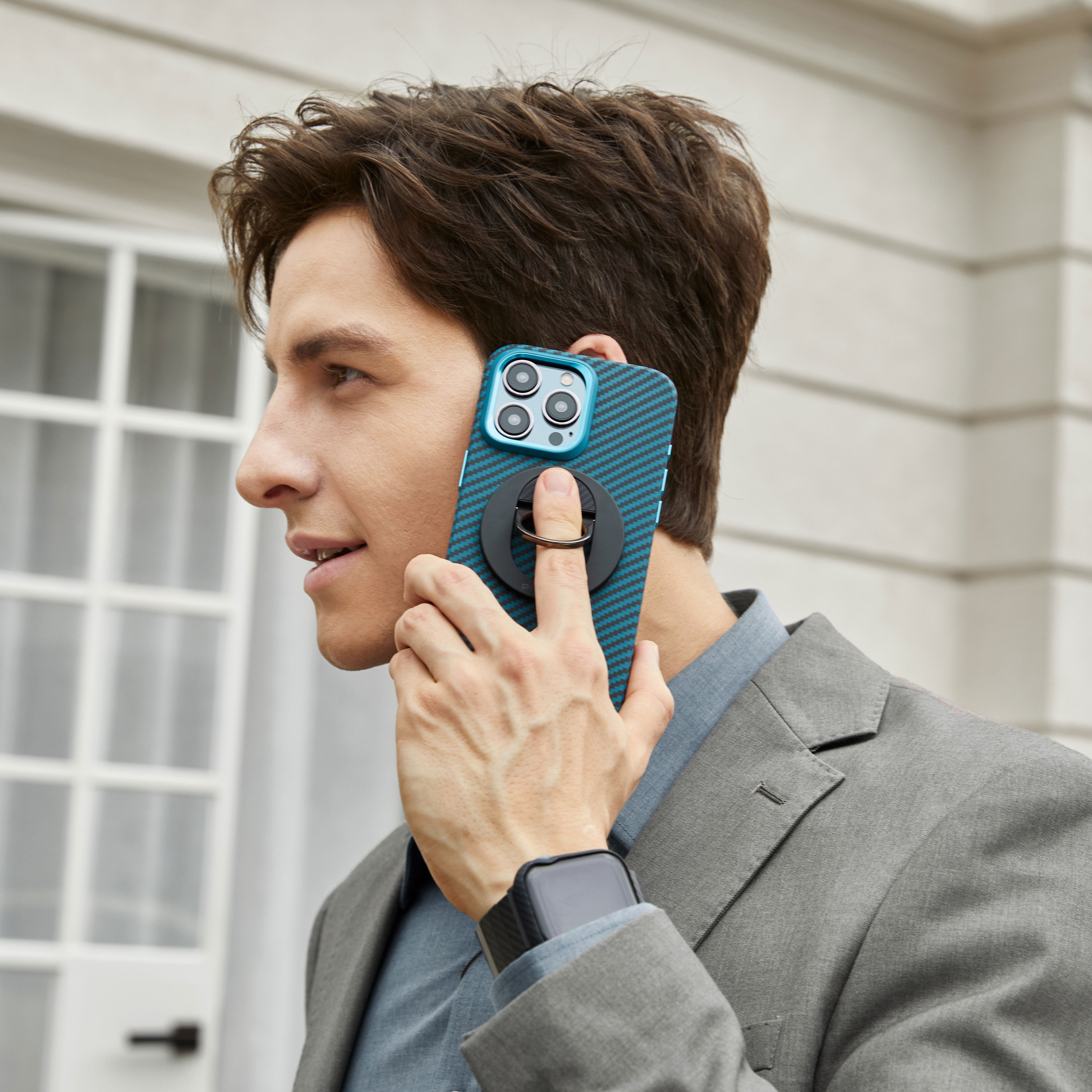 iPhone 15 Pro Max Kılıf M-safe Şarj Özellikli 1500D Aramid Fiber Pitaka Military-Grade Classic Serisi Black-Grey Twill Kılıf