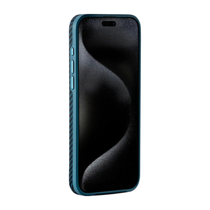 iPhone 15 Pro Max Kılıf M-safe Şarj Özellikli 1500D Aramid Fiber Pitaka Military-Grade Classic Serisi Black-Grey Twill Kılıf