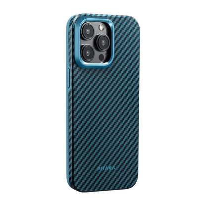 iPhone 15 Pro Max Kılıf M-safe Şarj Özellikli 1500D Aramid Fiber Pitaka Military-Grade Classic Serisi Black-Grey Twill Kılıf