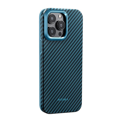 iPhone 15 Pro Max Kılıf M-safe Şarj Özellikli 1500D Aramid Karbon Fiber Pitaka Military-Grade Classic Serisi Black-Grey Twill Kılıf