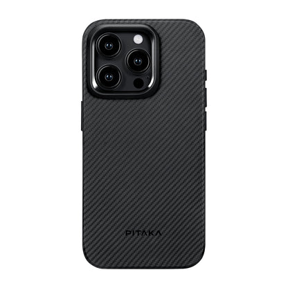 iPhone 15 Pro Max Kılıf M-safe Şarj Özellikli 600D Aramid Fiber Pitaka Military-Grade Classic Serisi Black-Grey Twill Kılıf