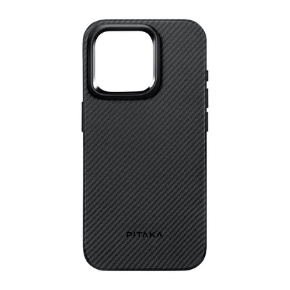 iPhone 15 Pro Max Kılıf M-safe Şarj Özellikli 600D Aramid Fiber Pitaka Military-Grade Classic Serisi Black-Grey Twill Kılıf