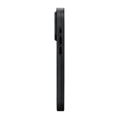 iPhone 15 Pro Max Kılıf M-safe Şarj Özellikli 600D Aramid Fiber Pitaka Military-Grade Classic Serisi Black-Grey Twill Kılıf
