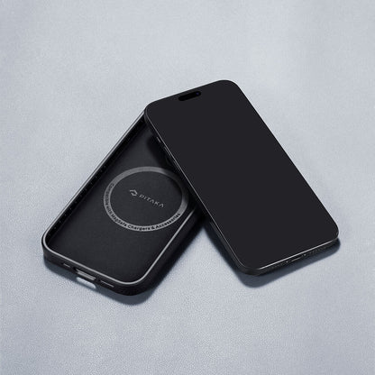 iPhone 15 Pro Max Kılıf M-safe Şarj Özellikli 600D Aramid Fiber Pitaka Military-Grade Classic Serisi Black-Grey Twill Kılıf