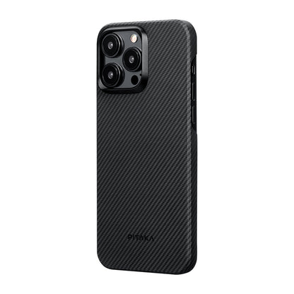 iPhone 15 Pro Max Kılıf M-safe Şarj Özellikli 600D Aramid Fiber Pitaka Ultra-Slim Classic Serisi Black-Grey Twill Kılıf