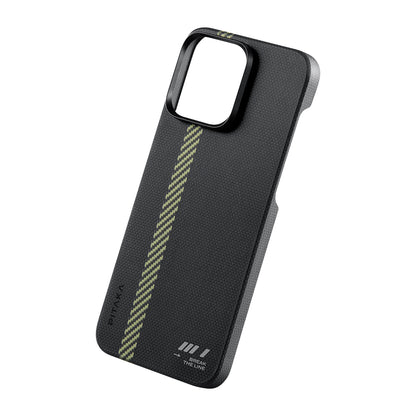 iPhone 15 Pro Max Kılıf M-safe Şarj Özellikli Aramid Fiber Pitaka Tactile Woven Break The Line Kılıf