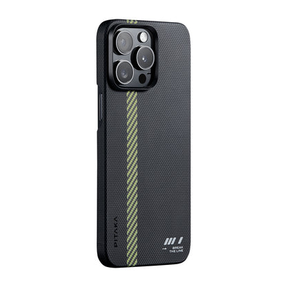 iPhone 15 Pro Max Kılıf M-safe Şarj Özellikli Aramid Fiber Pitaka Tactile Woven Break The Line Kılıf