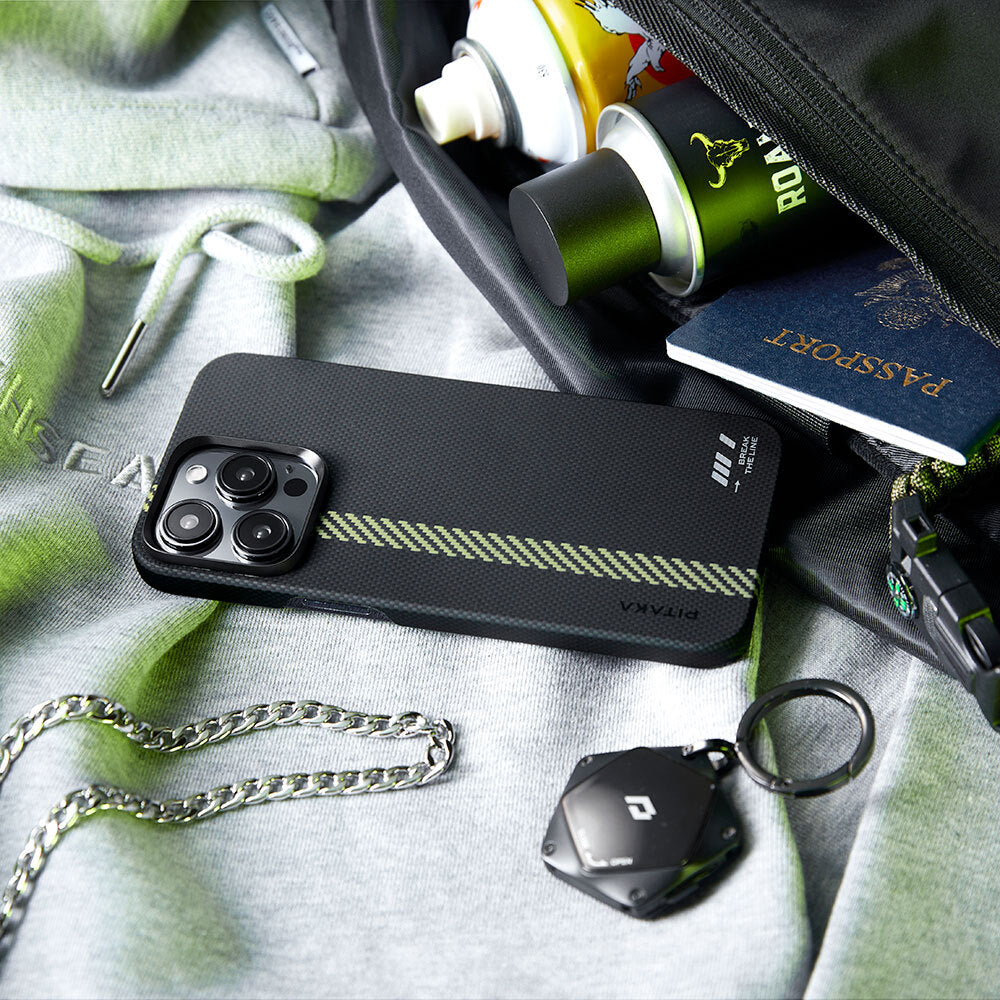 iPhone 15 Pro Max Kılıf M-safe Şarj Özellikli Aramid Fiber Pitaka Tactile Woven Break The Line Kılıf