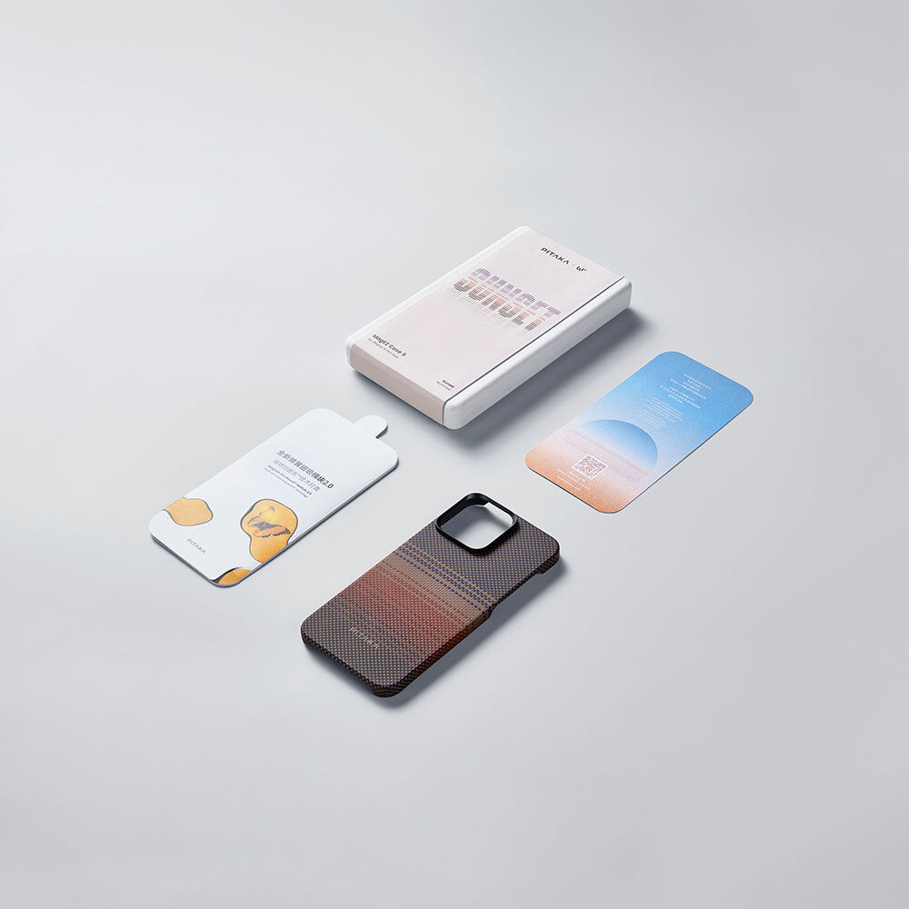 iPhone 15 Pro Max Kılıf M-safe Şarj Özellikli Aramid Fiber Pitaka Tactile Woven Sunset-Moonrise Serisi Sunset Kılıf