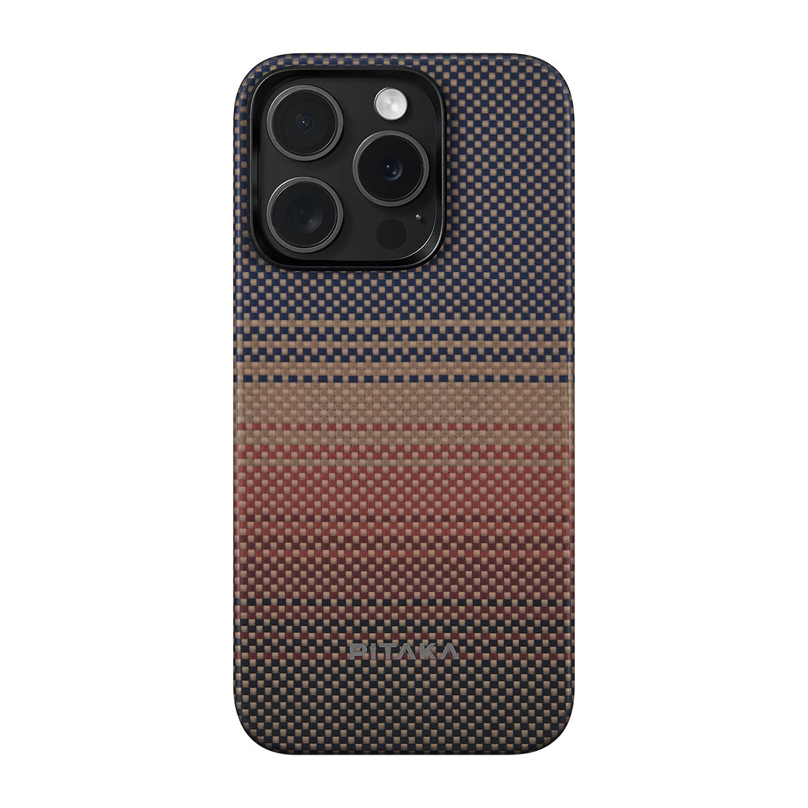 iPhone 15 Pro Max Kılıf M-safe Şarj Özellikli Aramid Fiber Pitaka Tactile Woven Sunset-Moonrise Serisi Sunset Kılıf