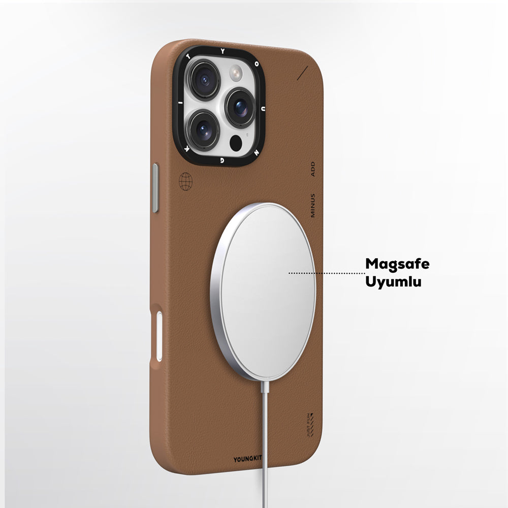 iPhone 15 Pro Max Kılıf M-safe Şarj Özellikli Basit Mat Deri Desenli Youngkit Tech Fashion Serisi Kılıf