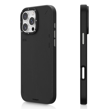 iPhone 15 Pro Max Kılıf M-safe Şarj Özellikli Basit Mat Deri Desenli Youngkit Tech Fashion Serisi Kılıf