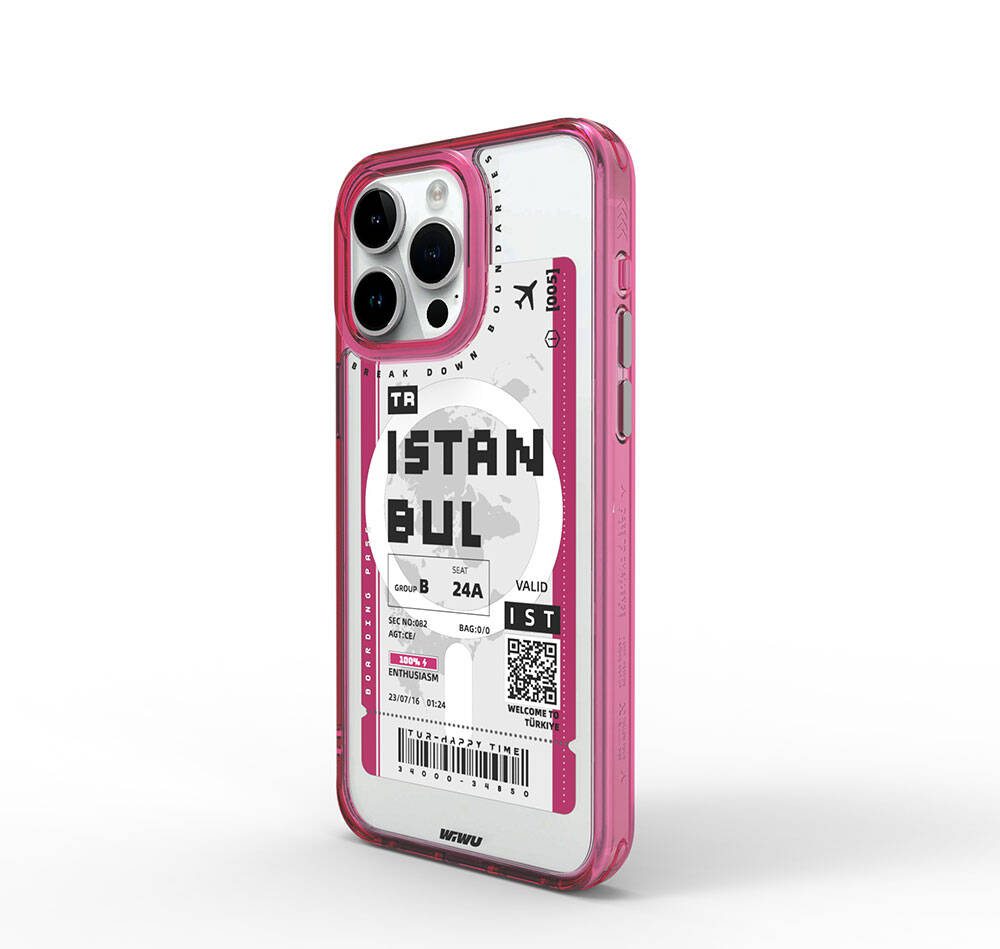 iPhone 15 Pro Max Kılıf M-safe Şarj Özellikli Bilet Desenli Wiwu Turkey B Serisi Kılıf
