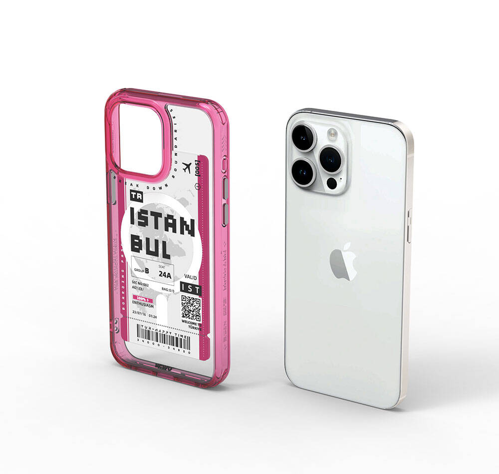 iPhone 15 Pro Max Kılıf M-safe Şarj Özellikli Bilet Desenli Wiwu Turkey B Serisi Kılıf