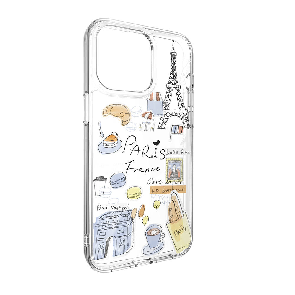 iPhone 15 Pro Max Kılıf M-safe Şarj Özellikli Çizim Desenli Şok Önleyicili Şeffaf Lisanslı Switcheasy City-M Paris Kılıf