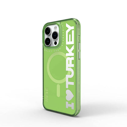 iPhone 15 Pro Max Kılıf M-safe Şarj Özellikli I Love Turkey Yazı Desenli Wiwu Turkey E Serisi Kılıf