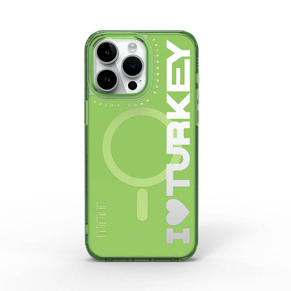 iPhone 15 Pro Max Kılıf M-safe Şarj Özellikli I Love Turkey Yazı Desenli Wiwu Turkey E Serisi Kılıf