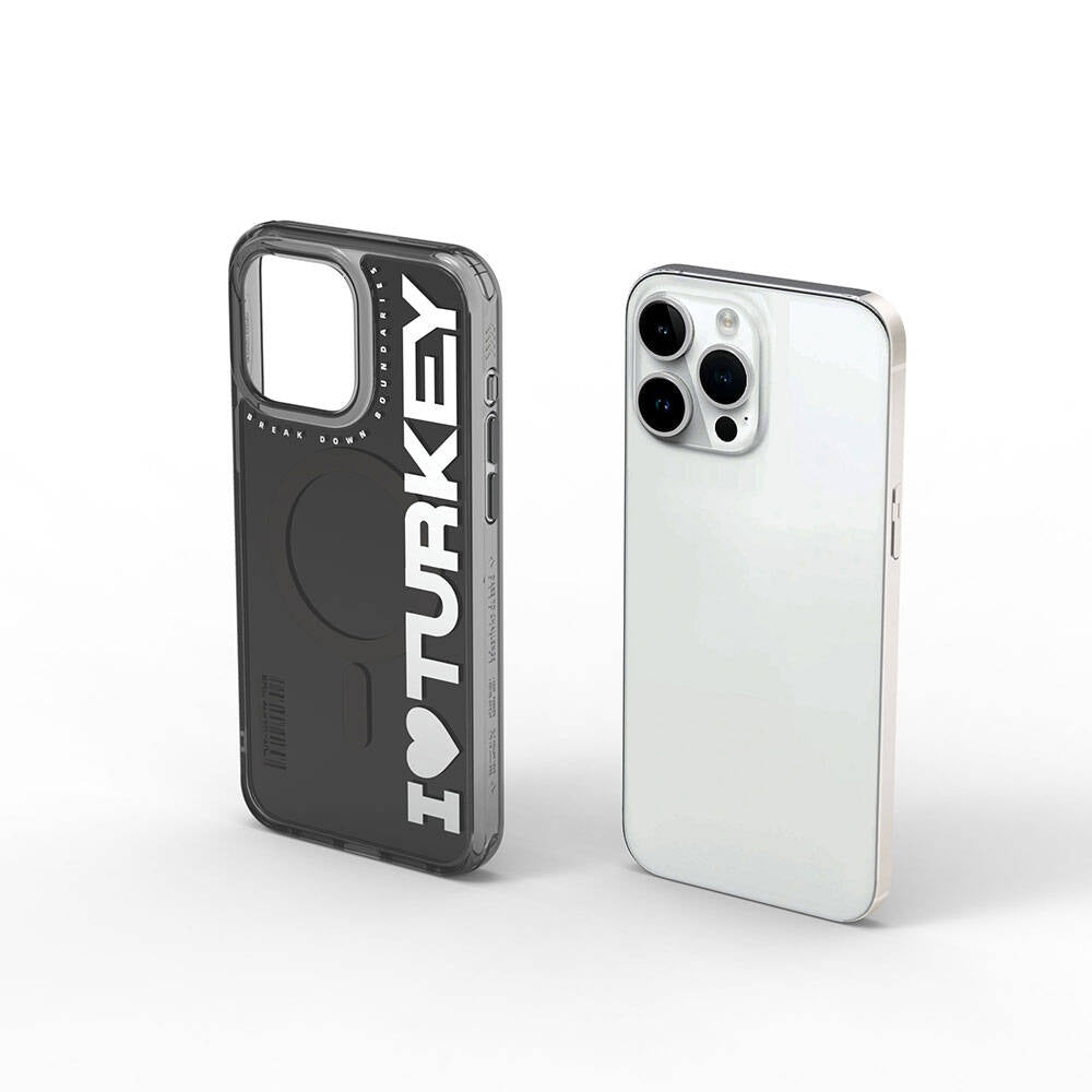 iPhone 15 Pro Max Kılıf M-safe Şarj Özellikli I Love Turkey Yazı Desenli Wiwu Turkey E Serisi Kılıf