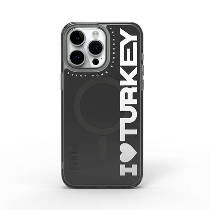 iPhone 15 Pro Max Kılıf M-safe Şarj Özellikli I Love Turkey Yazı Desenli Wiwu Turkey E Serisi Kılıf