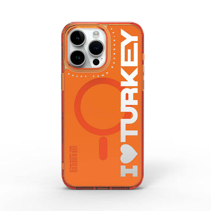 iPhone 15 Pro Max Kılıf M-safe Şarj Özellikli I Love Turkey Yazı Desenli Wiwu Turkey E Serisi Kılıf