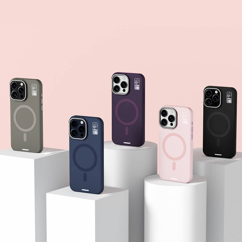 iPhone 15 Pro Max Kılıf M-safe Şarj Özellikli Kamera Standlı Youngkit Bitty Cream Kılıf