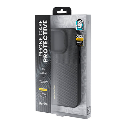 iPhone 15 Pro Max Kılıf M-safe Şarj Özellikli Karbon Fiber Benks Montage Hybrid ArmorPro Kevlar Kılıf