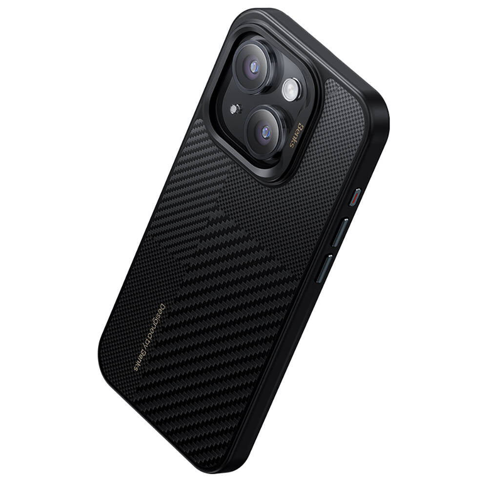 iPhone 15 Pro Max Kılıf M-safe Şarj Özellikli Karbon Fiber Benks Montage Hybrid ArmorPro Kevlar Kılıf