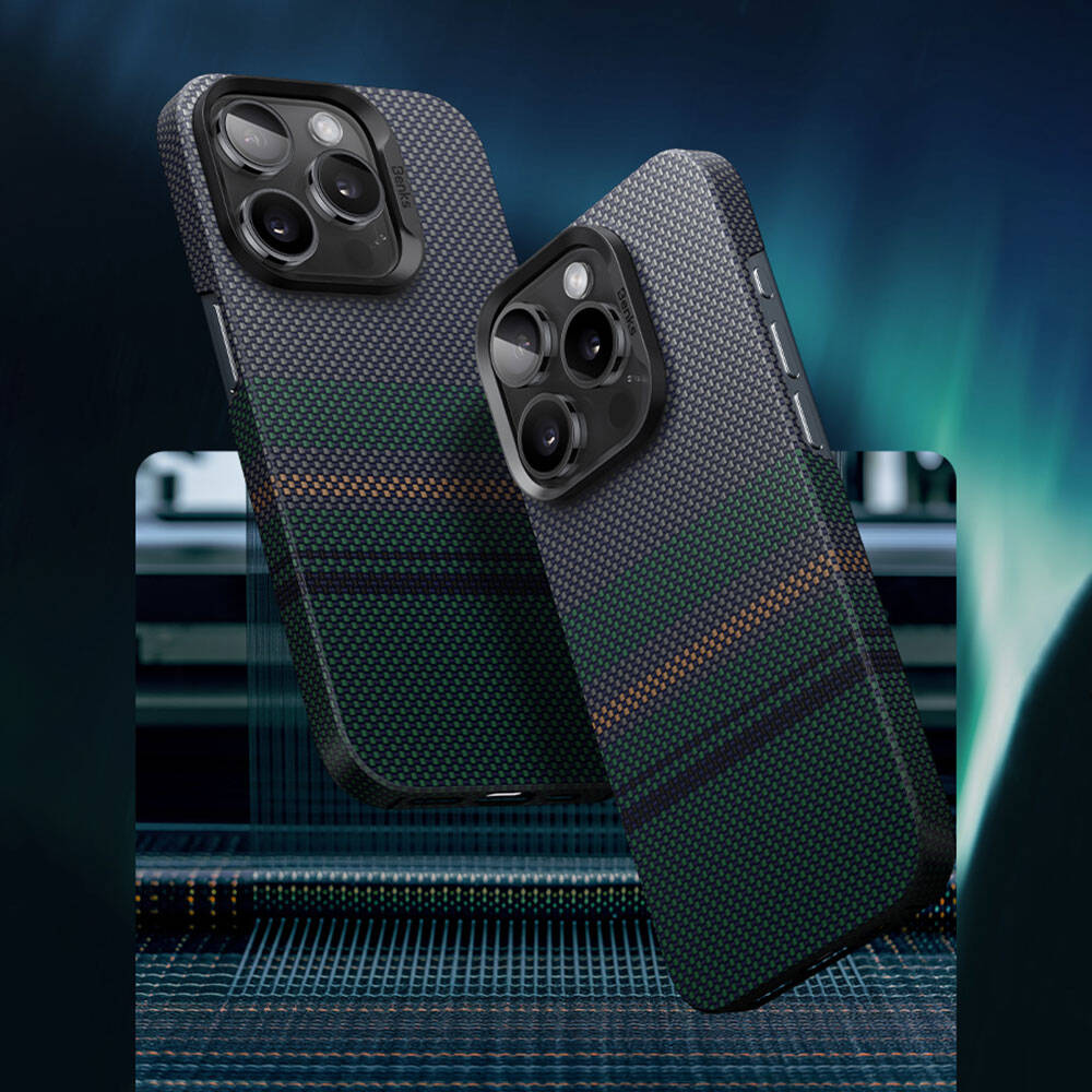 iPhone 15 Pro Max Kılıf M-safe Şarj Özellikli Karbon Fiber Tasarımlı Benks Aurora ArmorAir Kevlar Kılıf