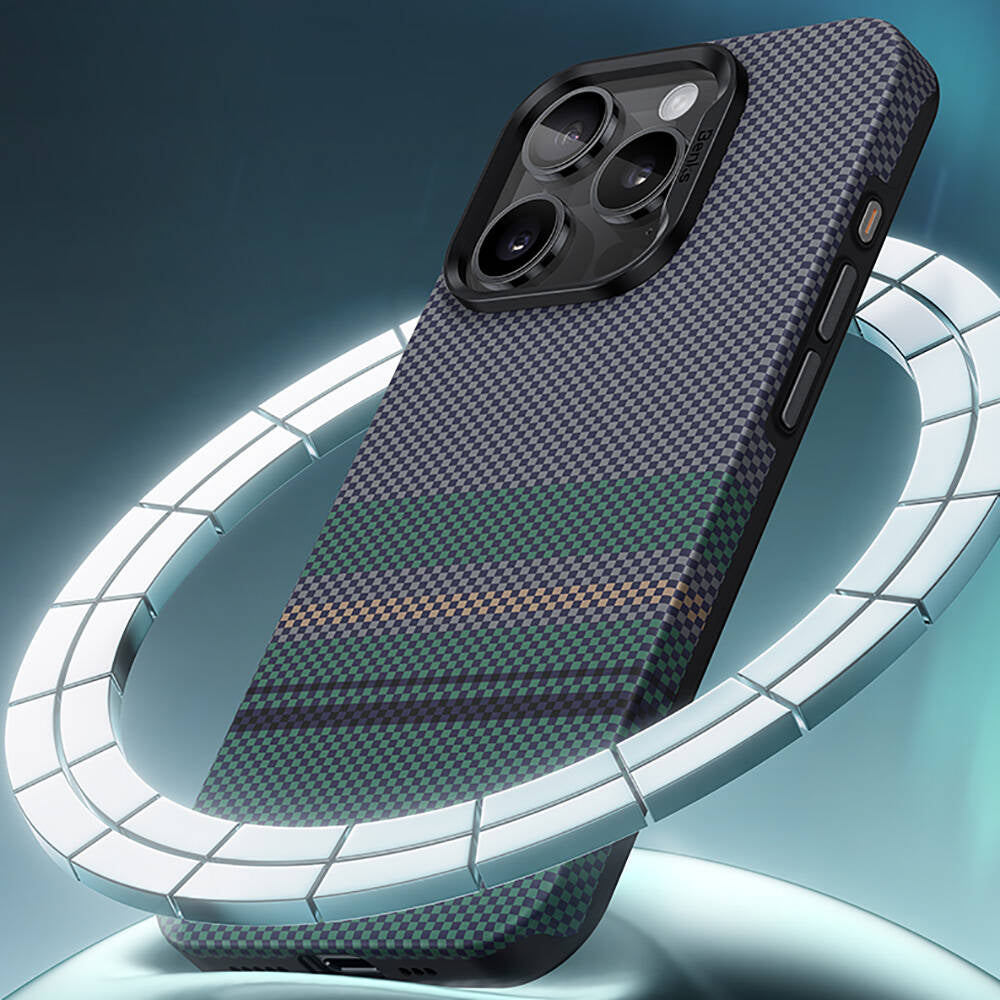 iPhone 15 Pro Max Kılıf M-safe Şarj Özellikli Karbon Fiber Tasarımlı Benks Aurora ArmorPro Kevlar Kılıf