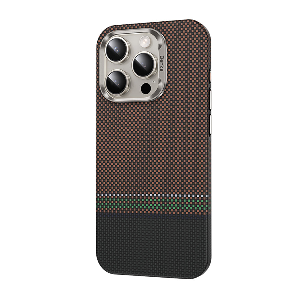 iPhone 15 Pro Max Kılıf M-safe Şarj Özellikli Karbon Fiber Tasarımlı Benks Prestige ArmorPro Kevlar Kılıf