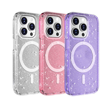 iPhone 15 Pro Max Kılıf M-safe Şarj Özellikli Parlayan Simli Saydam Renkli Zore Allstar Kılıf