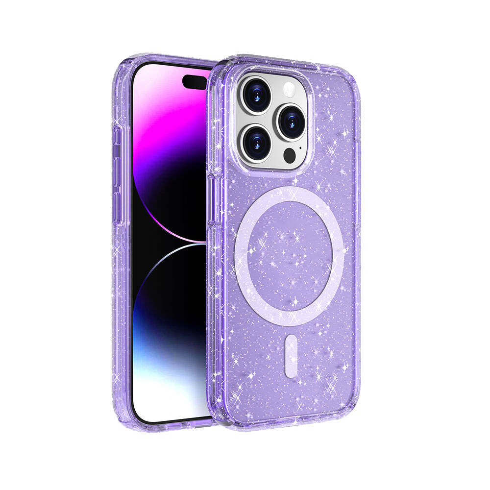 iPhone 15 Pro Max Kılıf M-safe Şarj Özellikli Parlayan Simli Saydam Renkli Zore Allstar Kılıf