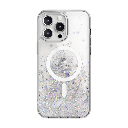 iPhone 15 Pro Max Kılıf M-safe Şarj Özellikli Parlayan Simli Şeffaf Lisanslı Switcheasy Starfield-M Kılıf