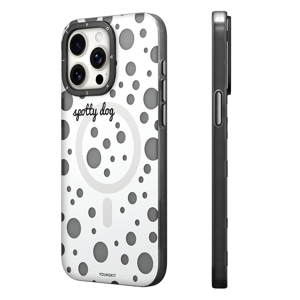 iPhone 15 Pro Max Kılıf M-safe Şarj Özellikli Polka Dot Desenli Youngkit Spots Serisi Kılıf