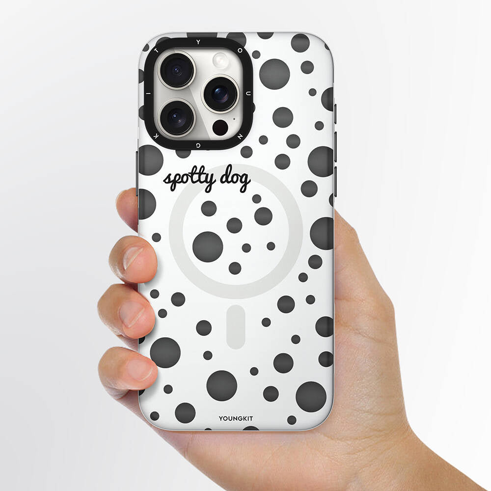 iPhone 15 Pro Max Kılıf M-safe Şarj Özellikli Polka Dot Desenli Youngkit Spots Serisi Kılıf