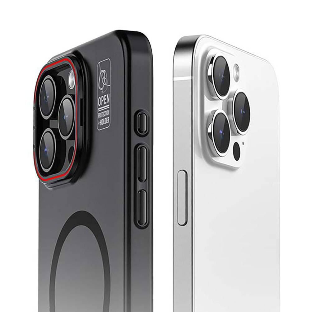 iPhone 15 Pro Max Kılıf M-safe Şarj Özellikli Standlı Metal Kamera Çerçeveli Mat Recci Glaze Serisi Kılıf