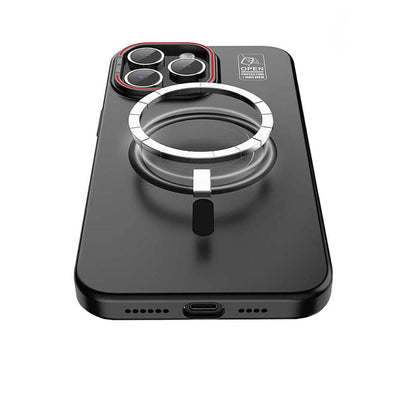 iPhone 15 Pro Max Kılıf M-safe Şarj Özellikli Standlı Metal Kamera Çerçeveli Mat Recci Glaze Serisi Kılıf